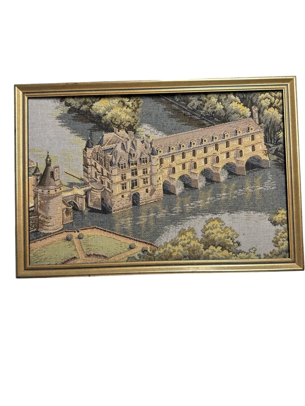 Vintage Framed Chateau de Chenonceau Tapestry Wall Art